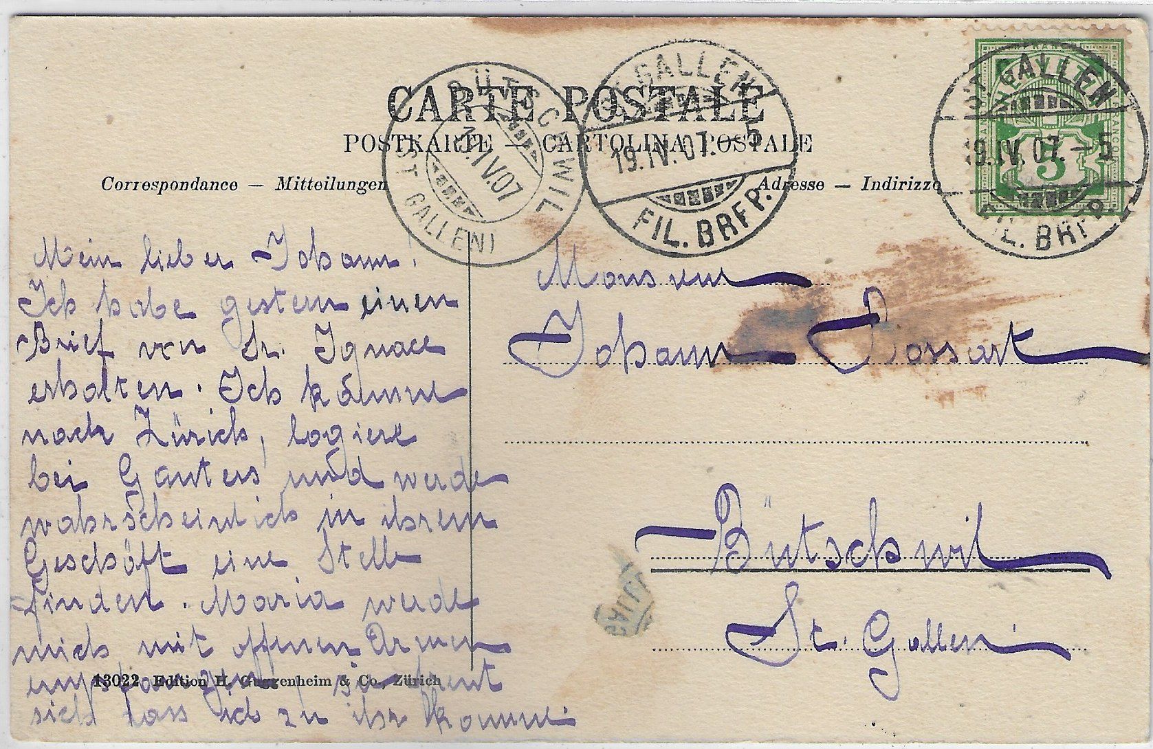 Cartoline postali: St. Gallen - Edelweiss-Karte – Usato da Ettingen venduto da Kartenplanet 1