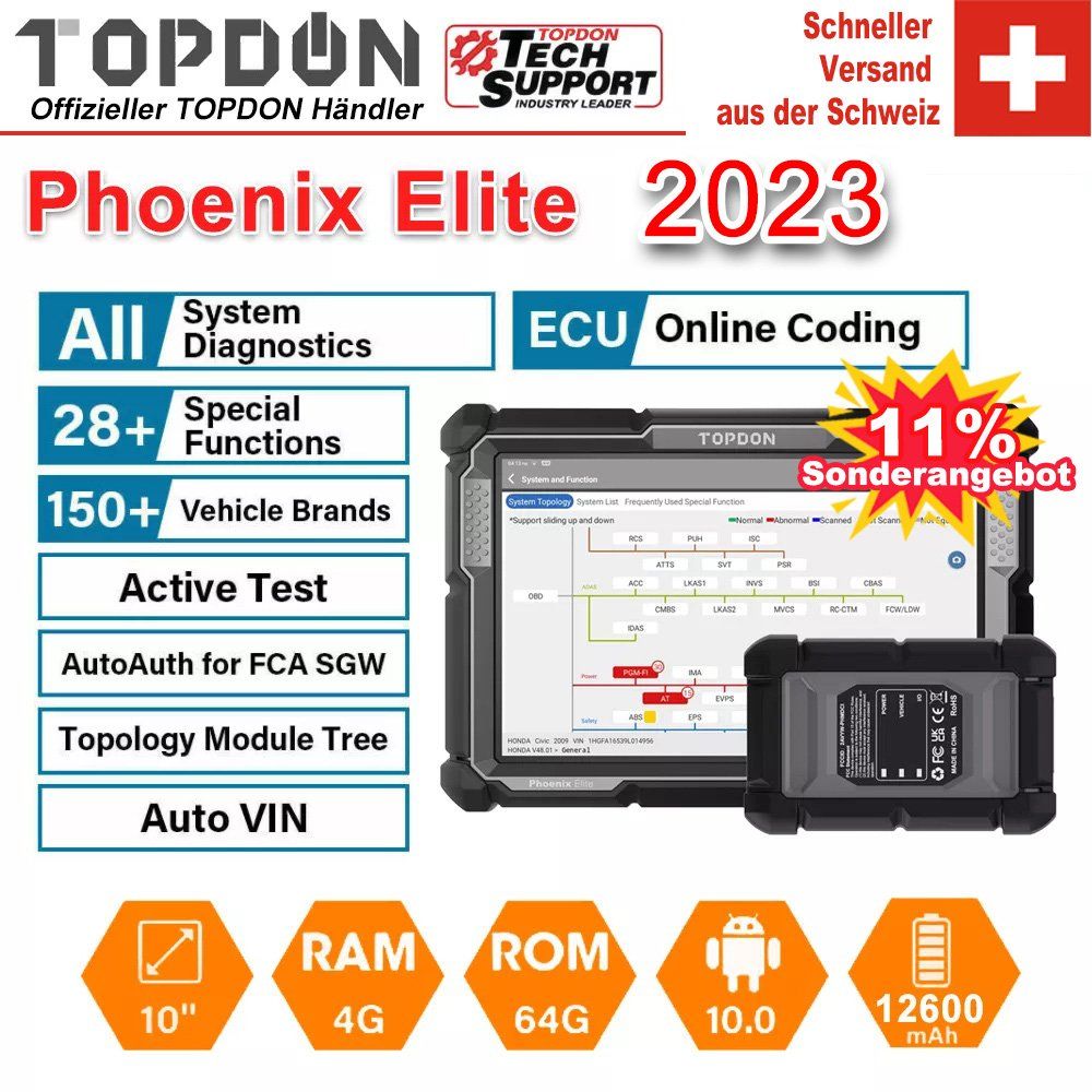 Tutti gli attrezzi: Topdon Phoenix Elite OBD2-Diagnosescanner Programmierung – Nuovo e nell'imballaggio originale da Malans GR venduto da BUYBEST-Schweiz