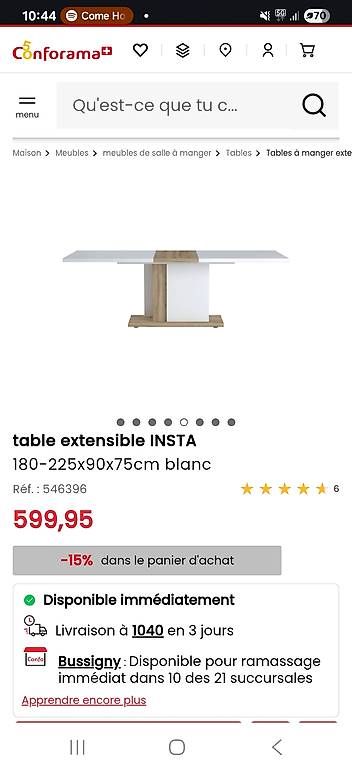 Set de table et chaises: Table extensible + 6 chaises  – D'occasion à Echallens par Youpi 2