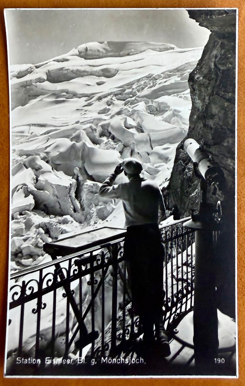 Cartoline postali: Jungfrau - Mönchsoch - Station Eismeer - Animée 1930 – Usato da Lutry venduto da Ediego