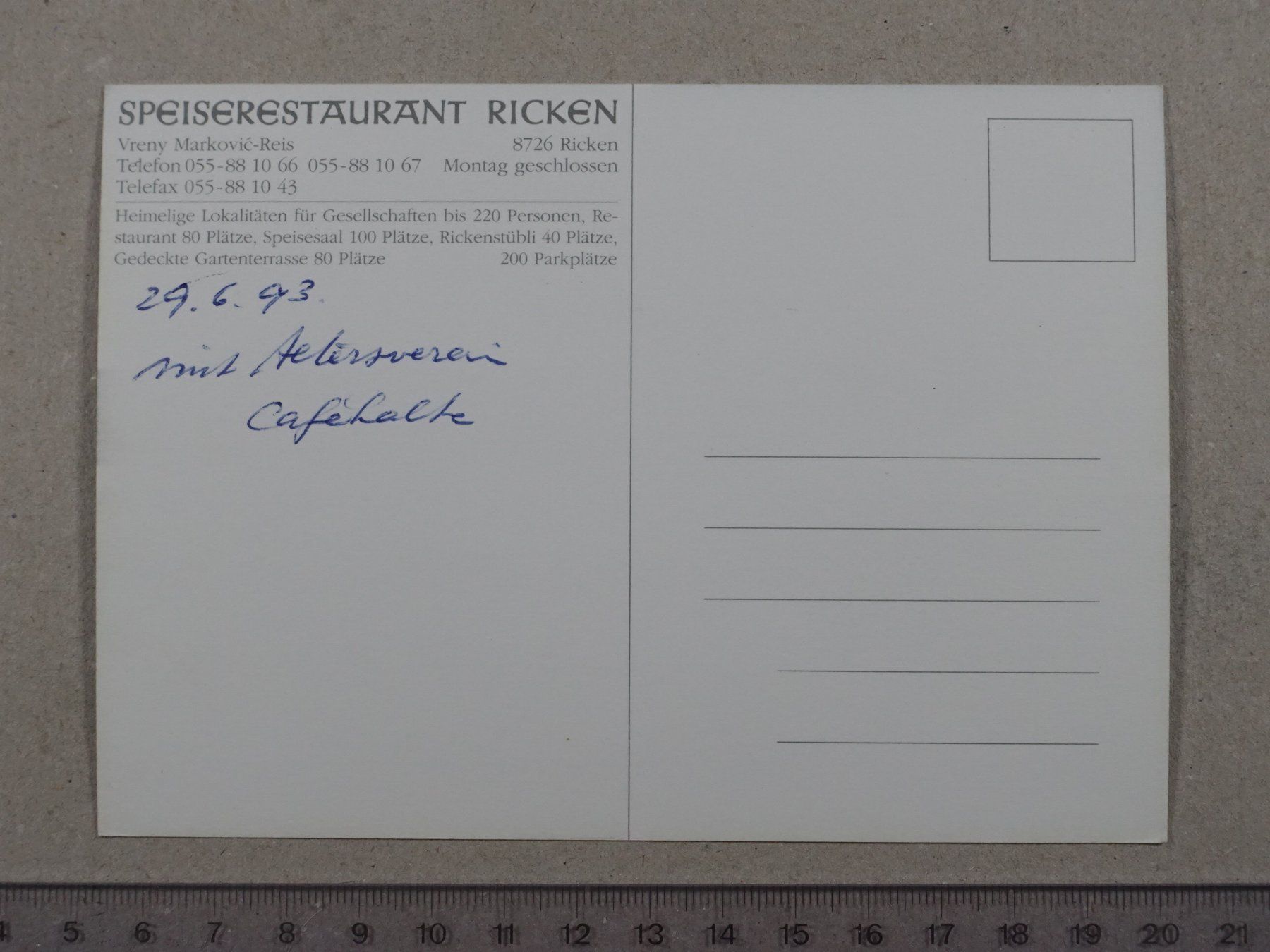 Cartoline postali: Ricken, Restaurant Ricken – Usato da Lenzburg venduto da fh1 1