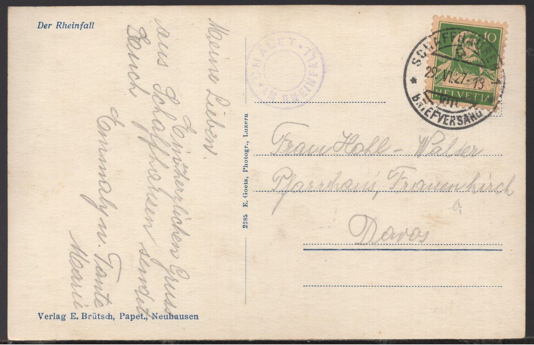 Cartoline postali: Der Rheinfall  1927 – Usato da Aarau venduto da kufi44 1