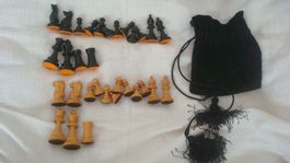 Schachfiguren im Samtbeutel 1 heller Turm fehlt! König 8 cm