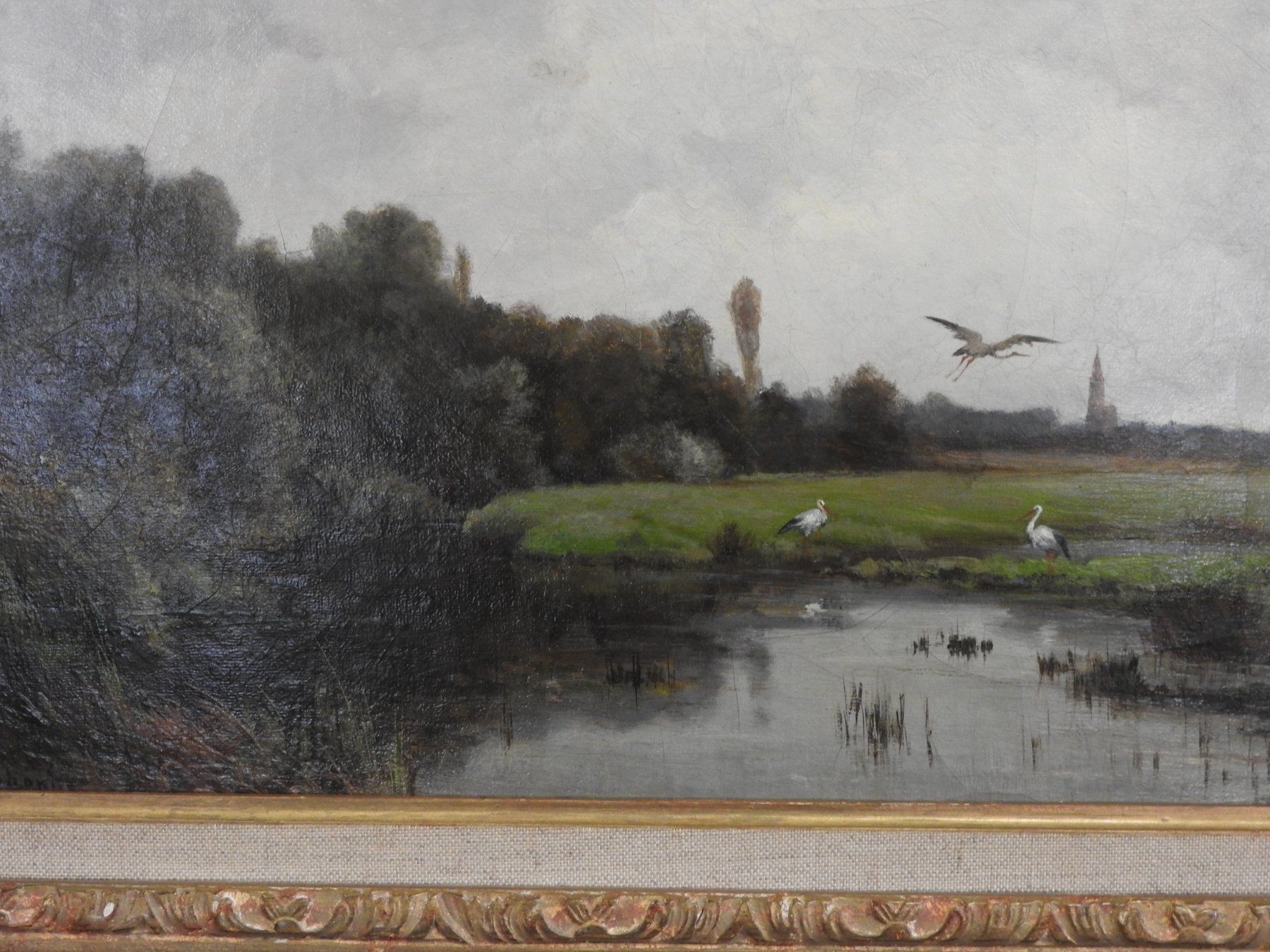 Gemälde: Oelbild Victor Puhonny: "Landschaft mit Störchen" – Gebraucht aus Stetten AG von Brissago25 2