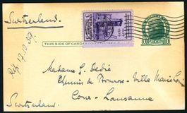 1939_USA - GS Postkarte m. Zusatzfrank- v. NY nach Lausanne