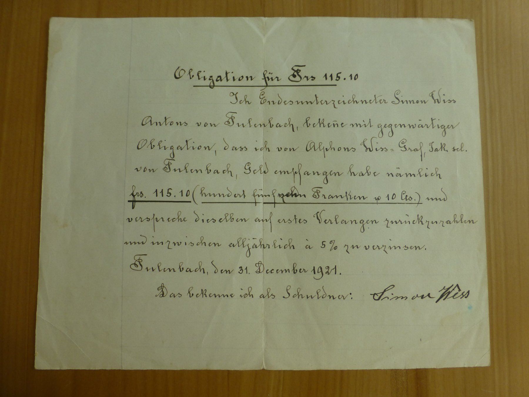 Documenti: Fulenbach, Obligation-Beleg, 1942 – Usato da Bettlach venduto da 1saurer