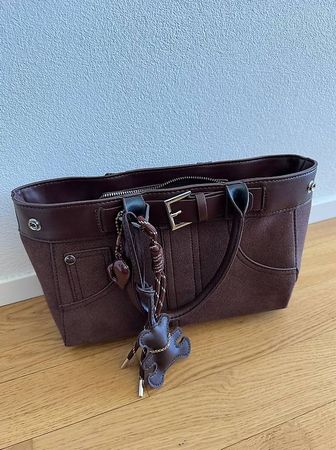 Brown Medium Shoulder Bag with Charms & Belt Detail