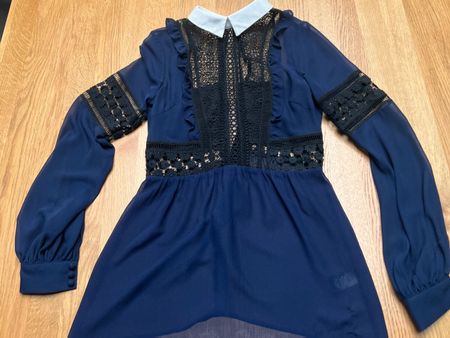 Elegante blaue Bluse von SELF-PORTRAIT mit Spitze Gr. 36