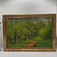 Original H. Reusser Ölbild 1927 Waldweg Landschaft