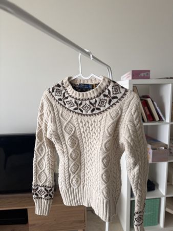 Polo Ralph Lauren Pullover Cable Knit Fair Isle Cream Size S