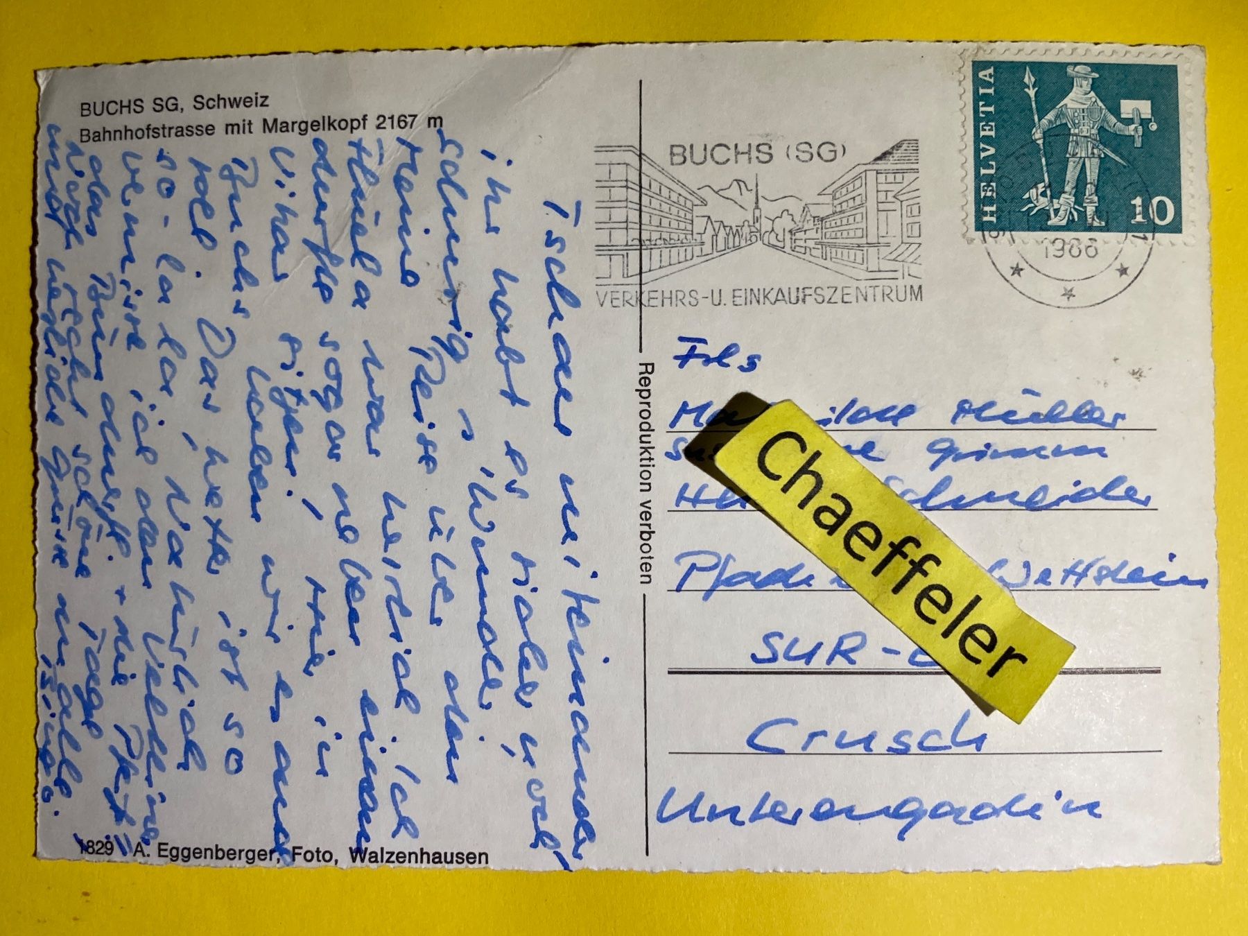 Ansichtskarten: 1966 Buchs SG, Bahnhofstrasse mit Margelkopf – Gebraucht aus Zürich von Chaeffeler 1