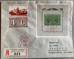 GEPH Beleg mit Block 1943 W18, SBK 80 Fr.