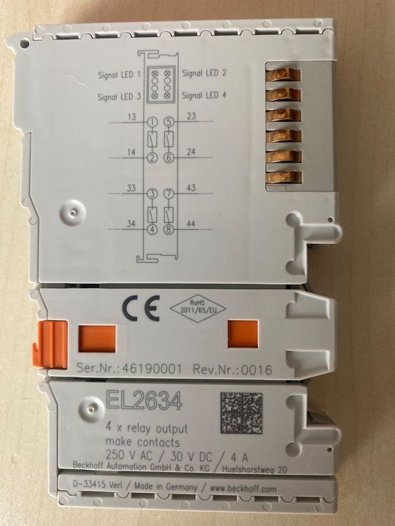Beckhoff EL2634 Klemme, 4-Kanal-Relais-Ausgang, 250 V AC, 30 (Gebraucht ...