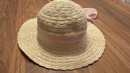 Strohhut mit rosa Band, Sommerhut, Top Zustand, Damen 54