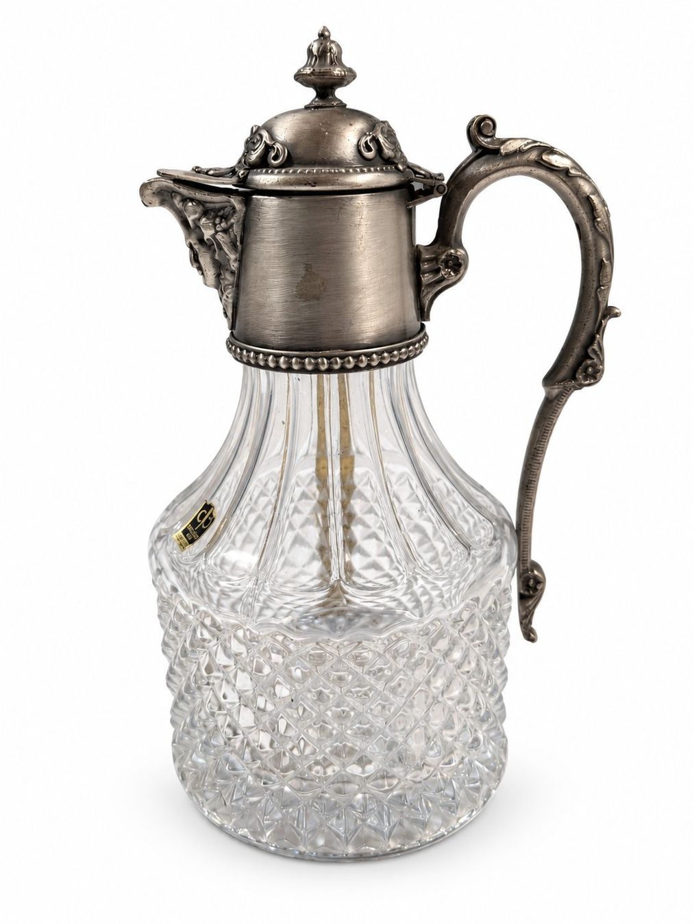 Caraffe: Dekorative Glaskaraffe mit verziertem Metalldeckel – Usato da Zollikerberg venduto da lin_yc2n 1