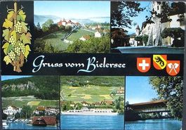 5-Bild-AK Gruss vom BIELERSEE Trauben - Brücke - Schiff