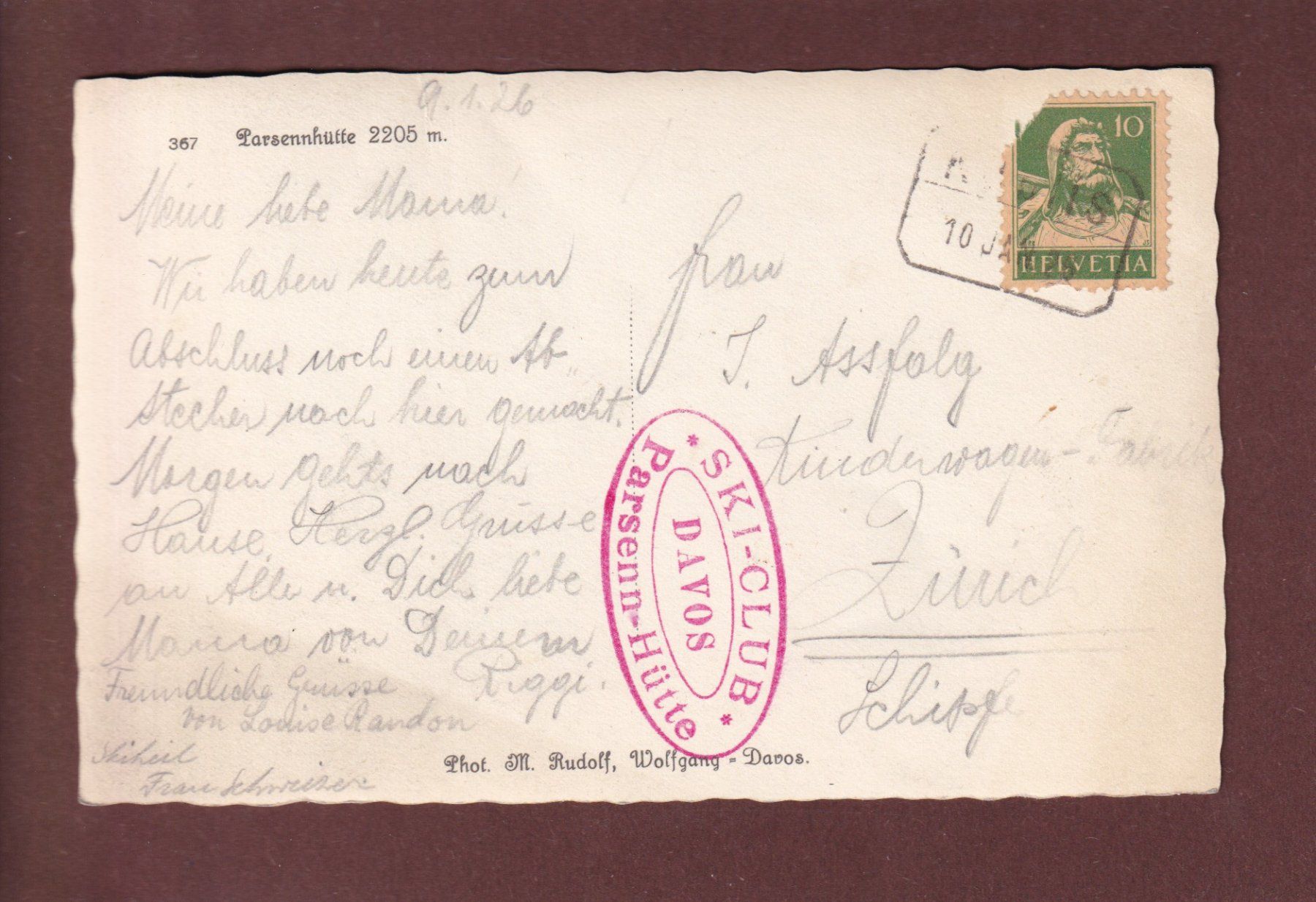Cartoline postali: DAVOS - Parsennhütte - 1928 – Usato da Pully venduto da nicecards 1