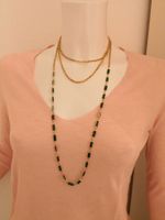 🤩MANGO DOPPEL-HALSKETTE GOLD & GRÜNE STEINE NEU