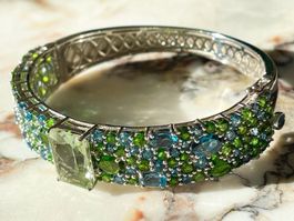 6cm diameter Garnets Topaz 925SS 14k Gold Vermeil Bracelet