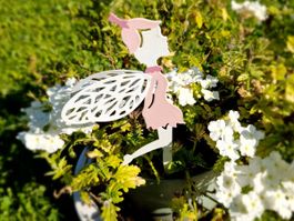 Elfe Blumenstecker Metall, weiss-pink, 23 cm