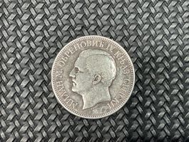 Serbien Münze 5 Dinara 1879, Silber 900