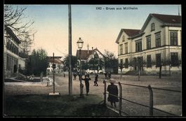 AK Müllheim, Straßenpartie mit Wohngebäuden