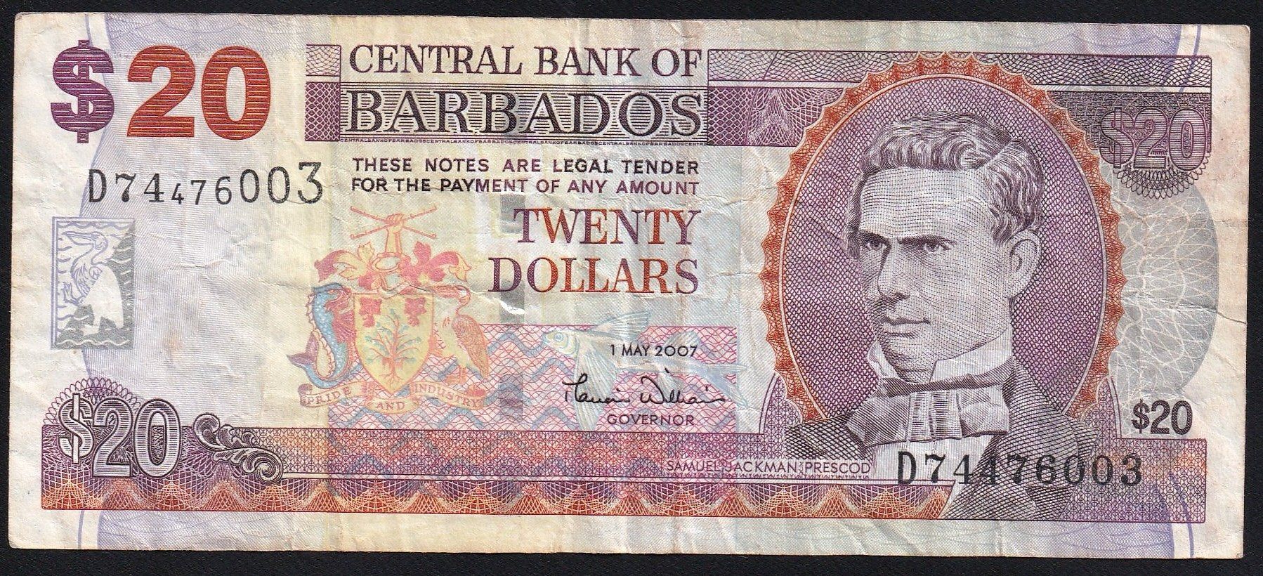 Banknoten: Barbados 20 Dollars 2007 – Gebraucht aus Brugg AG von banknoten_muesli