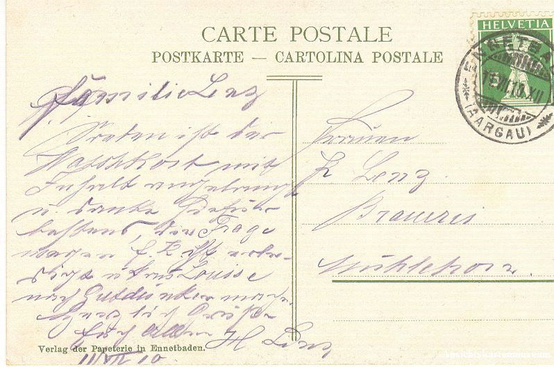 Cartoline postali: Baden - Kurort + 1910 – Usato da Emmenbrücke venduto da teestube 1