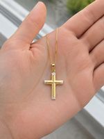 Anhänger Kreuz, 333 Gelbgold, teilmattiert mit kette s925