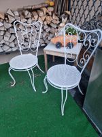 2er Set Vintage Gartenstühle aus Metall, Weiss, sehr schwer