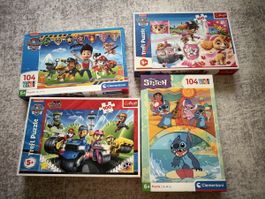 Puzzle-Set für Kinder: Paw Patrol & Stitch - Winterspass!