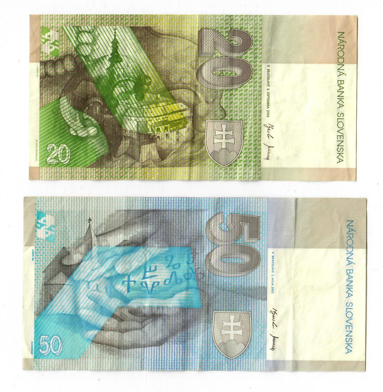 Banconote: Banknoten Slowakei, 20 + 50 Korun – Usato da Landquart venduto da balboajimmy 1