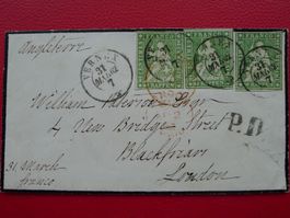 1863, 26G (3x) attraktiver Strubelbrief VERNEX nach LONDON!