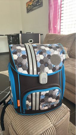 Cartable enfant motifs géométriques bleu/noir