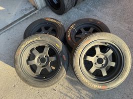 Rota Grid V, 7x15 ET20, 4x100 mit gebrauchten Slicks