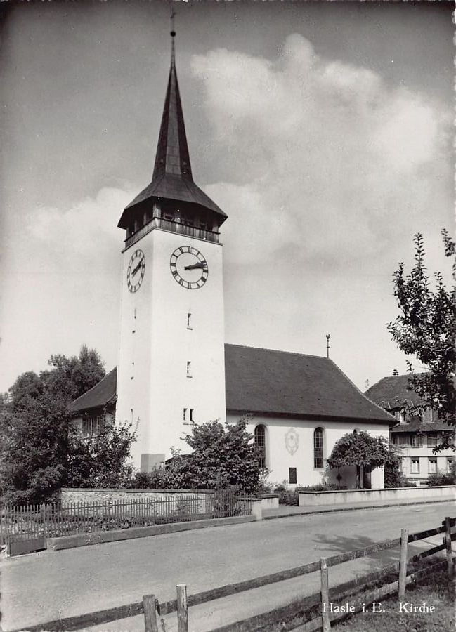 Cartoline postali: Hasle im Emmental, Kirche, um 1950 – Usato da Frauenfeld venduto da POML