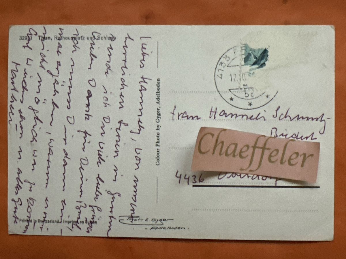 Cartoline postali: 32911 Thun Schloss 1960er Jahre – Usato da Zürich venduto da Chaeffeler 1