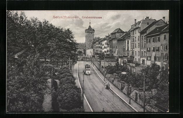 Cartoline postali: Schaffhausen, Strassenbahn in der Graben – Usato da Berlin venduto da bartko-reher