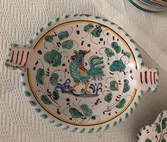 Keramik Aschenbecher Deruta Italien, klassisches Hahn Dekor