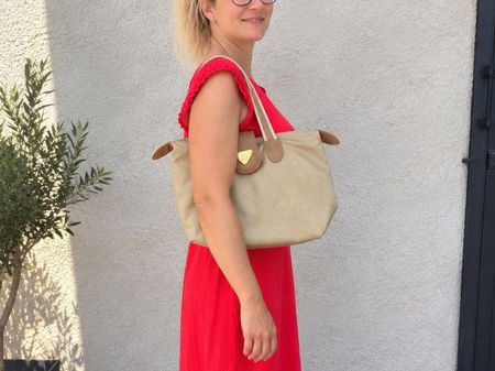 Maison Mollerus | sac à main pliable beige logo doré vintage
