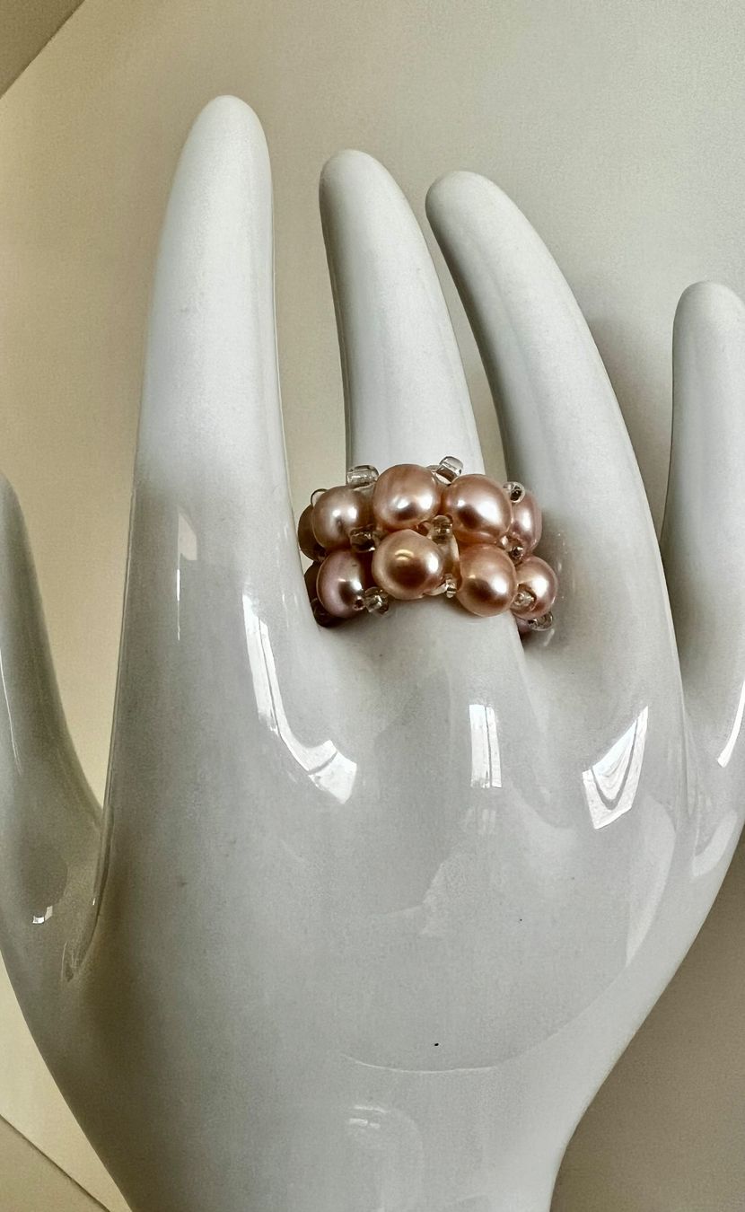 Ringe: Breiter Perlenring echte Perlen dehnbar Unikat Lüster – Gebraucht aus Ruswil von artbyhand 4