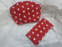 🇨🇭 Handgemachtes Set – Schminktasche & Brillenetui
