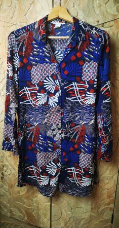 Damenbluse Gr. 34 / Muster / Print / Tunika / Blau Rot