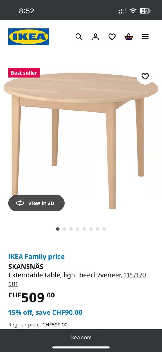 Ikea Tavoli: IKEA SKANSNÄS Extendable Table – Light Beech/Veneer – Usato da Zürich venduto da cha_mhp2 2