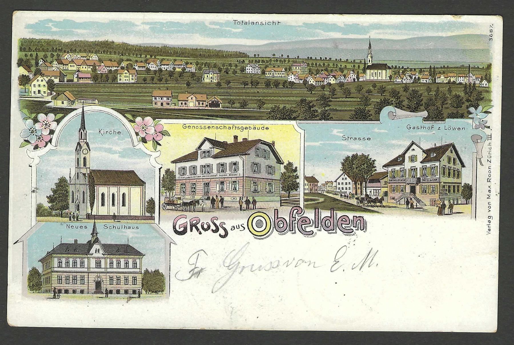 Ansichtskarten: 18.4.1904 Litho/5-Bild/Gruss aus Obfelden – Gebraucht aus Zürich von Hagliweg