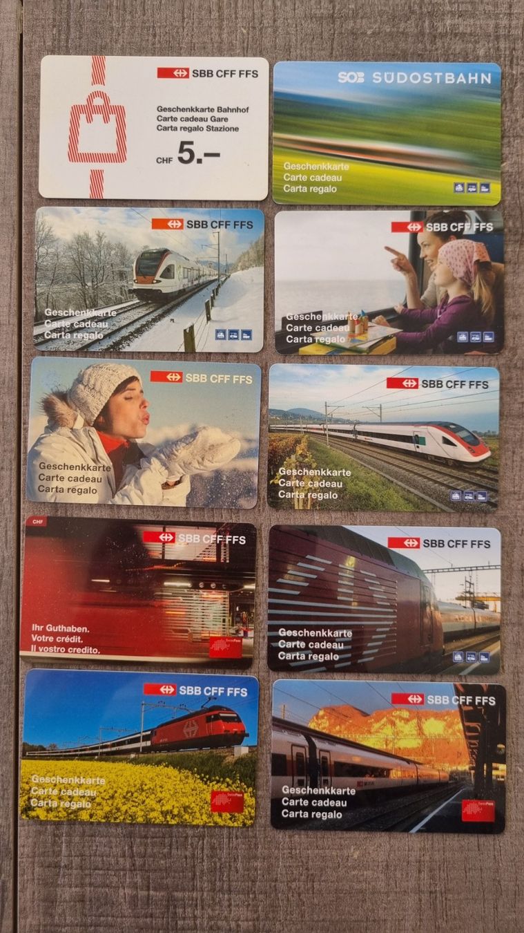 SBB/CFF/FFS Documents: 9 x SBB Geschenkkarten und 1 x Südostbahn – D'occasion à Bözberg par heinz-d