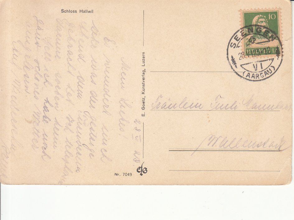 Cartoline postali: Hallwyl 1923 – Usato da Bürglen TG venduto da StampGraf 1