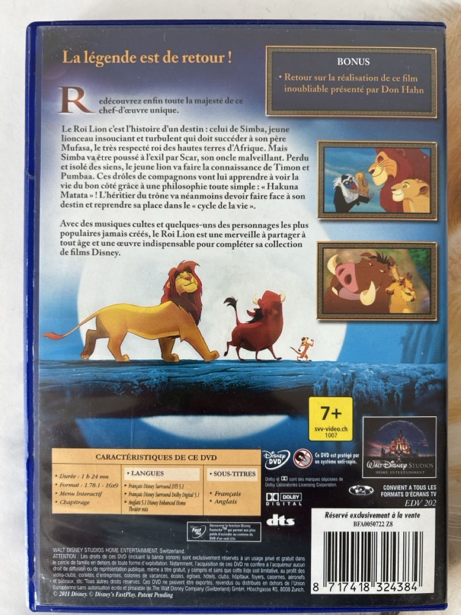 Tutti i DVDs: DVD Le Roi Lion  – Usato da Yverdon-les-Bains venduto da Satim1 1