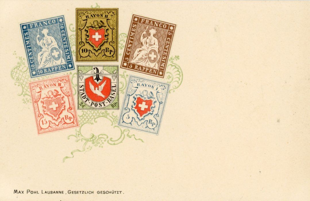 Cartoline postali: Schweiz  CH -  Briefmarken - Karte      ca. 1899 – Usato da Brig venduto da Valcards54