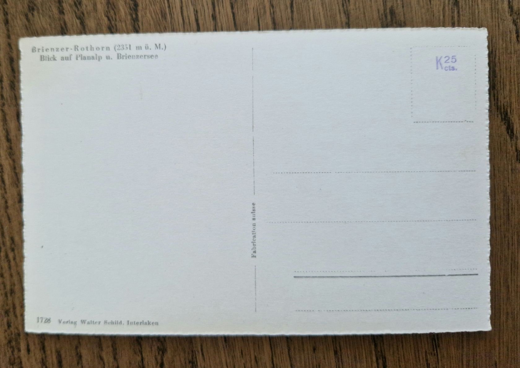 Cartoline postali: Brienz-Rothorn-Bahn, Blick auf Planalp – Usato da Ebikon venduto da Donar50 1